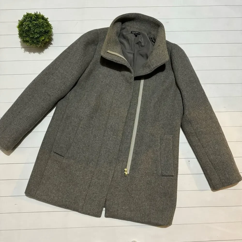 J Crew Mercantile Light Gray Wool Blend City J6140 Pea Coat Women’s Size 8 - Picture 1 of 9